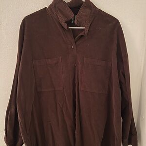 Brown Corduroy Button-Up Shirt